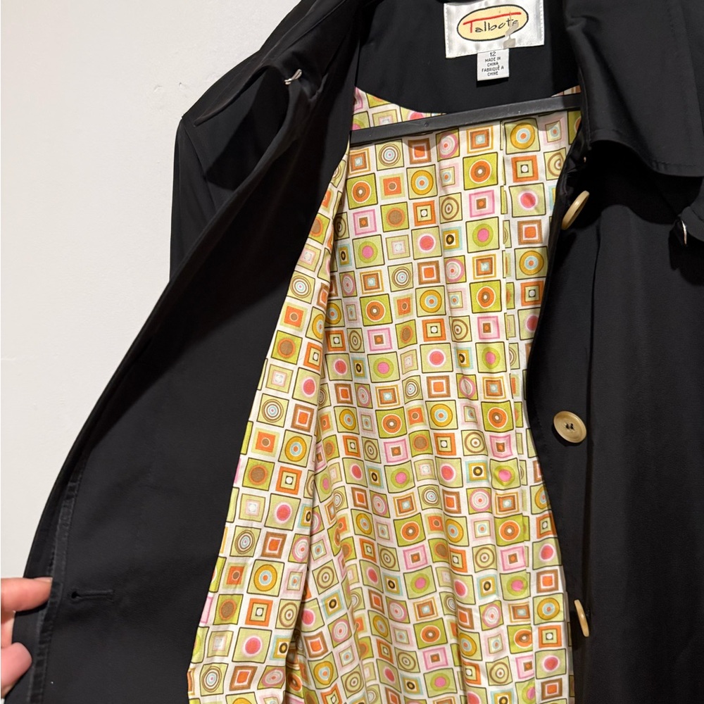 Talbots Black Coat Jacket With Vibrant Patterned … - image 5